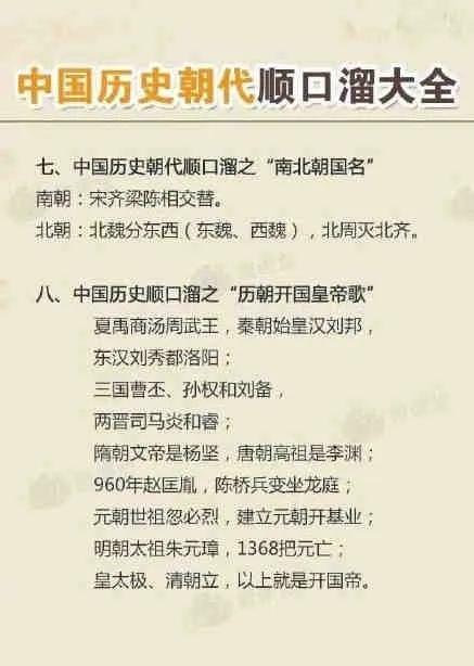 中国朝代顺序表口诀最简单（朝代顺序排列口诀表）(图7)