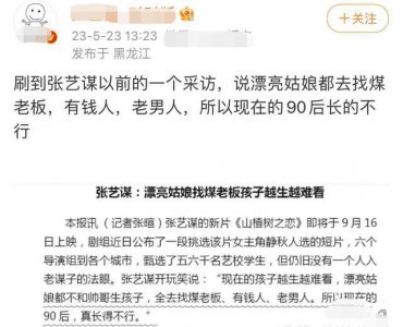 ​张艺谋发言被批造黄谣，称美女都嫁煤老板和老男人，网友提及陈婷