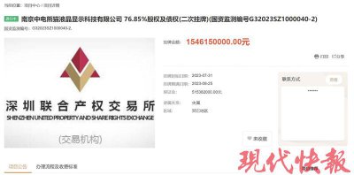​负债百亿！南京中电熊猫挂牌 15 亿余元出售转让股权