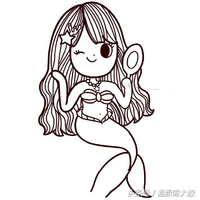 美人鱼怎么画简笔画又漂亮又可爱（一步一步教你画美人鱼）(15)