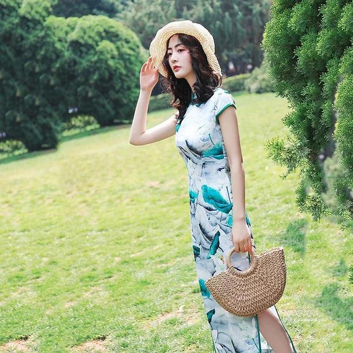 中式长款旗袍装，精致大气，夏季出行必备！