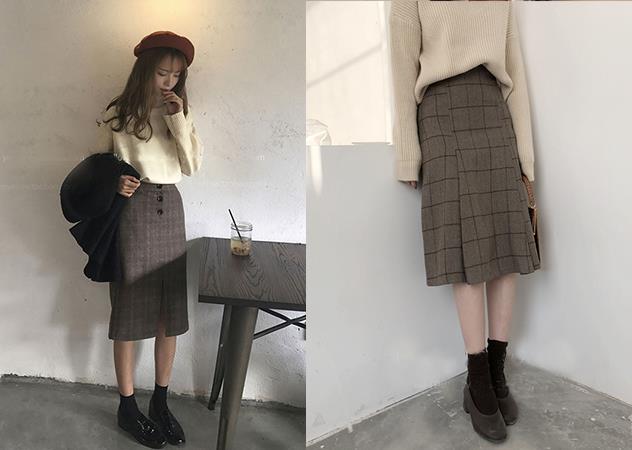 女生格纹穿搭图片 格纹衣服搭配图片