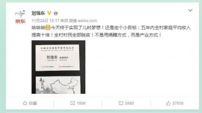 ​这个村有福了！刘强东上任村长，称5年内让全村收入提高10倍！